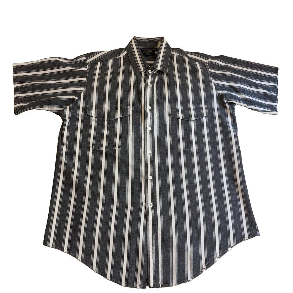 Vintage 90s Country Wear by Block Striped Dad Shirt Mens L Boxy Gray Workwear